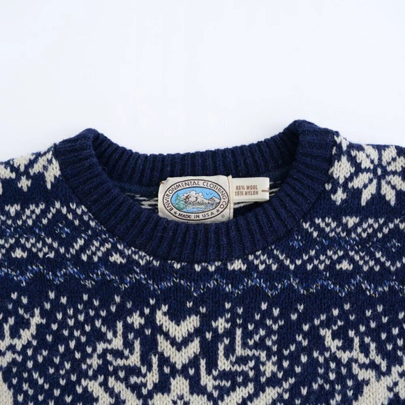 Vintage Environmental  Clothing Co Made USA 85% Wool Navy/ Cream Winter Design L - Picture 10 of 12